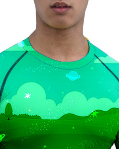 เสื้อออกกำลังกายรัดรูปแขนครึ่งข้างของผู้ชายรัดรูปผ้าสแปนเด็กซ์เข้ารูปแบบเรียบๆสำหรับ BJJ MMA - Product Image 3