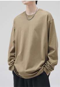 T-shirts à manches longues surdimensionnés décontractés personnalisés de haute qualité pour hommes 100% coton 260 vierge poids lourd couleur unie col rond pour hommes - Product Image 4