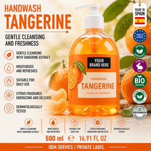 Jabón de Manos con Aroma a Mandarina de Marca Privada 500ml OEM |   Jabón de Manos Vegano con Aroma Cítrico |   España UE - Product Image 1