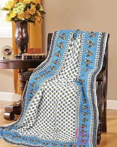 400 TC Organic Cotton Jaipuri <b>Quilt</b> 85x55 Inches | Lightweight <b>Single</b> Bed Razai | Handmade Eco-Friendly Blue White Indian - Product Image 3