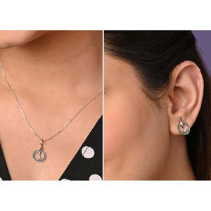 Conjunto de Pendientes y Colgante de Plata de Ley Fina Verde para Mujer - Product Image 6