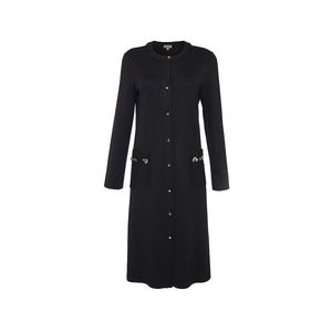 <b>Black</b> Knitted <b>Long</b> <b>Cardigan</b> <b>with</b> Embroidered <b>Pockets</b> for Spring Autumn Winter - Product Image 1