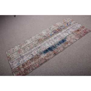 Alfombra Turca Vintage de 2,5x6,3 pies, Alfombra de Lana Azul Abstracta - Product Image 1