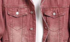Veste en jean délavé rose poussière pour homme sur mesure avec poches sur la poitrine et sur les côtés - Product Image 5