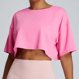 Custom Logo Women Short Sleeve Compression Comfortable Lightweight Yoga T Shirt Fitness <b>Crop</b> <b>Tops</b> - Product Image 6