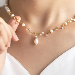 Collier de mariée en laiton personnalisable à la mode populaire pour les femmes <span class=keywords><strong>pendentif</strong></span> plaqué or Zircon perle d'eau douce pour les cadeaux de mariage - Product Image 4