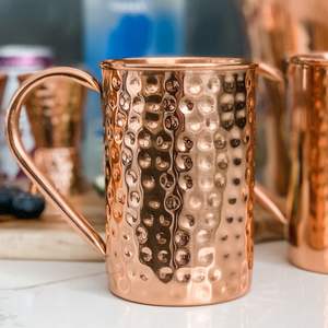 Tasses à Moscow Mule en cuivre martelé faites à la main - Tasses en cuivre massif pur de 16 oz pour cocktails, avec revêtement alimentaire ou non, chopes à bière - Product Image 1