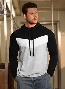 Sudadera con capucha de diseño de bloque de color para hombre con bolsillo de canguro mangas largas para la comodidad diaria de invierno y estilo casual de moda - Product Image 2