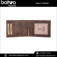 Dompet Kulit Asli Pria Vintage Hunter Tipis Pendek Perlindungan RFID Lapisan Katun Penutup Lipat Dua Logo Kustom