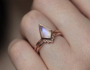 Arc-en-ciel naturel pierre de lune cerf-volant coupe Design classique plaqué or Rose solide 925 bague en argent Sterling femmes bijoux cadeau de fiançailles - Product Image 5