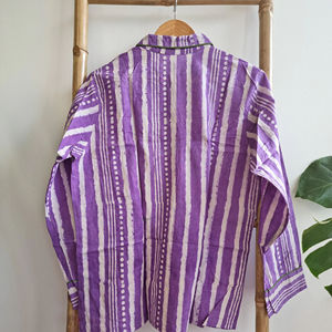 Conjunto de pijama largo de algodón para mujer Bloque de mano Impreso Cómodo Verano Ropa de dormir Elegante Ropa de dormir y descansar - Product Image 5