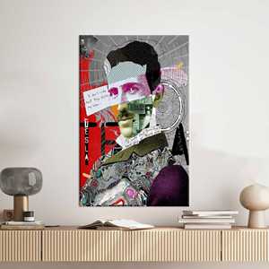 Elegante obra de arte impresa en lienzo con grafiti de Nikola Tesla - Pieza decorativa única, enrollada en lienzo tipo galería - Product Image 1