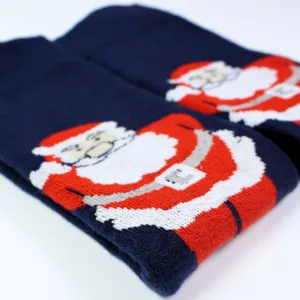 Navy Blue Santa Claus Character Breathable <b>Warm</b> Cute Jacquard Design Nylon Terry <b>Socks</b> One Fits Most for Winter Daily Use - Product Image 2