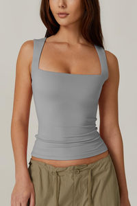 Tops cortos sin mangas para mujer, blusa de estilo básico ajustada de punto acanalado, blusa de cuello cuadrado, Top CORTO BÁSICO informal Formal - Product Image 3