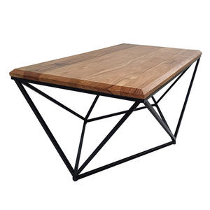 Table basse Jensen en fer noir massif avec plateau en teck de haute qualité, pour intérieur et extérieur - Product Image 1
