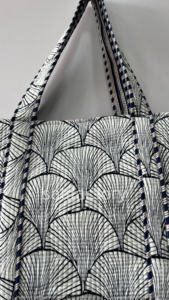 Sac fourre-tout en coton matelassé fait à la main sac d'épicerie écologique pour femmes conception d'impression de coquille durable solide fermeture ouverte - Product Image 3