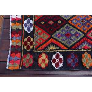 2.6x13.9 ft Vintage <b>Runner</b> Rug, <b>Red</b> Orange Turkish Ikat Wool Rug - Product Image 4