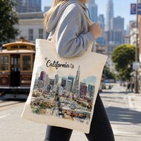Sac fourre-tout en toile imprimé Californie pour femme, grand sac à bandoulière, motif urbain personnalisé, réutilisable pour le shopping, les voyages et le quotidien, San Francisco