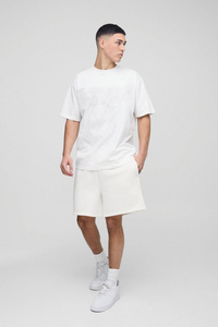 Conjuntos de pantalones cortos y camisetas Puff Printing Logo Drop Shoulder Chándal 100% Algodón Casual Wear Twin Set para hombres - Product Image 4