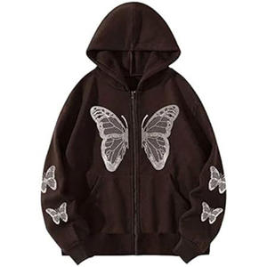 เสื้อฮู้ดผ้าฝ้ายเทอร์รี่สำหรับผู้หญิงมีฮู้ดปกผีเสื้อมีแผ่นปักลายป้องกันการเกิดขน - Product Image 1