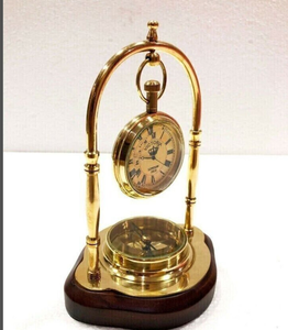 Antique <b>Silver</b> Working Compass With <b>Clock</b> Anniversary Gift, Husband Gifts, Couples Gift, Christmas Gifts - Product Image 1