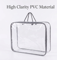 Sac de rangement réutilisable en PVC transparent avec soufflets sur 4 côtés, fermeture éclair, recyclable, pour couette, ensemble de literie, oreiller, avec poignée Flexiloop personnalisée