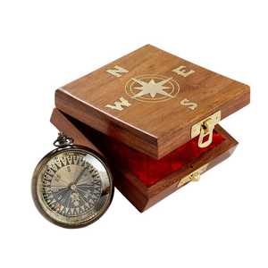 Faizacraft-Brújula de reloj de sol con acabado de latón antiguo, caja de madera de tamaño personalizado, regalo de bolsillo para actividades al aire libre - Product Image 2