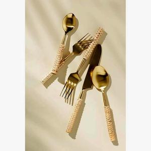 Stainless steel <b>Gold</b> Polished flatware with unique <b>Black</b> Twig modern design handle luxury royal <b>cutlery</b> set for wedding home - Product Image 4