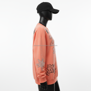 Sweat-shirt en polaire pour femme 320 GSM Tissu doux couleur pêche Logo en strass Design personnalisable Sweat-shirts respirants pour femme - Product Image 3