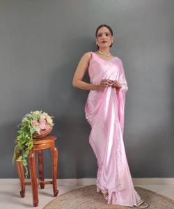 Sari de organza listo para usar con reflejos de secuencia de algodón - Product Image 2