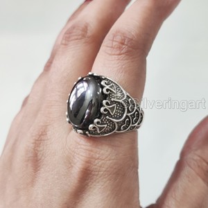 Nouvelle arrivée bague pour homme hématite naturelle pierre précieuse bague de naissance toutes tailles ottoman cadeau d'anniversaire bijoux bague en argent Sterling 925 - Product Image 1