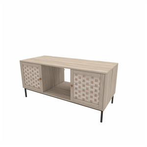 Handmade Elegant Veener Weaving Design Coffee <b>Table</b> <b>with</b> 4 Sliding Doors Rectangular Wooden Center <b>with</b> Symmetrical Storage new - Product Image 3