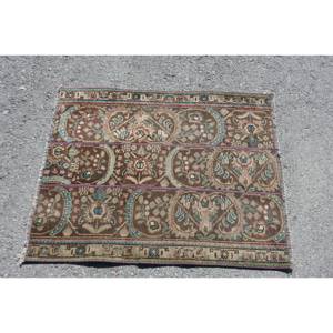 Tapis en laine turque marron et bleu vintage de 2,5 pieds x 3,2 pieds Tapis de salon design patchwork tissé à plat pour adolescents - Product Image 3