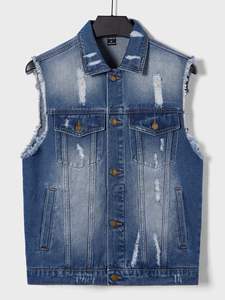 Chaleco de mezclilla para los hombres modernos Chaleco de mezclilla elegante vintage informal Un armario Esencial Desgastado Estilo fresco sin esfuerzo - Product Image 5