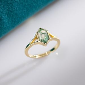 Vintage Hexagon Moss Agate <b>Ring</b> <b>Unique</b> <b>Engagement</b> <b>Ring</b> 925 Sterling Silver Natural Gemstone Jewelry Gift For Her Handmade <b>Ring</b> - Product Image 6