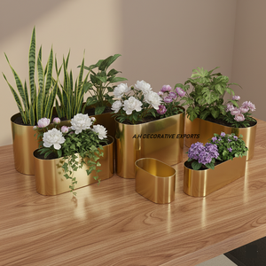 Juego de Macetas Rectangulares de Metal Dorado con Florero Moderno para Mesa, Portátil para Decoración del Hogar, Hotel y Bodas - Product Image 4