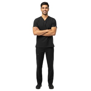 High Quality Men Nurse Work <b>Scrub</b> Set Comfortable Lightweight Top Elastic Waist Pants Hospital Uniform Wholesale Knitted Spandex - Product Image 1