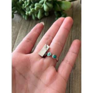Zuni Made Black Opal Stud <b>Earrings</b> in Sterling <b>Silver</b> Geometric Design - Product Image 5