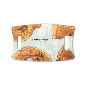 Plateau de service rectangulaire en bois d'acacia et résine époxy fabriqué à la main Plateau de cuisine et de salle à manger de luxe rustique avec design Live Edge - Product Image 4