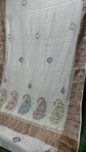 Saree en soie pure Chanderi avec travail manuel traditionnel Lucknowi Mukesh & Pearl pour les fêtes et les mariages - Product Image 2