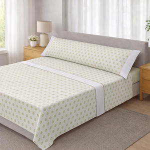 Ensemble de literie 3 pièces en coton/polyester à imprimé géométrique respirant, comprenant drap plat, drap-housse (jusqu'à 30 cm) et taie d'oreiller - Product Image 1