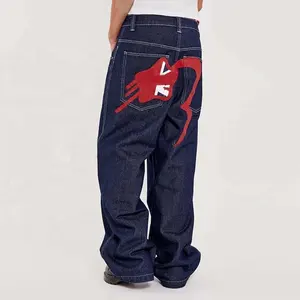 OEM 2024 özelleştirilmiş grafik erkek kot Streetwear Hip Hop rahat geniş bacak kot gevşek düz Baggy kargo erkekler denim kot