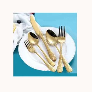 Ensemble de couverts en laiton créatif poli or avec poignée ronde martelée design écologique pour la maison, les restaurants et les hôtels - Product Image 1