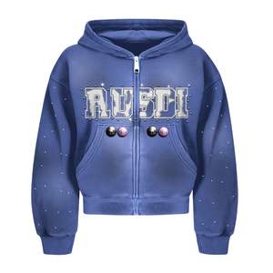 Sweat-shirts à capuche surdimensionnés pour hommes, avec logo personnalisé, à manches latérales, lourds, effet délavé à l'acide, fermeture éclair, impression sérigraphique - Product Image 6