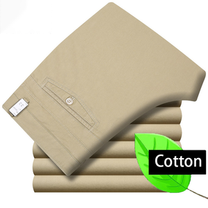 กางเกงสูทธุรกิจสำหรับผู้ชายกางเกงผ้าคอตตอนทอลายทแยงเอวตรงบางเอวปานกลาง - Product Image 6