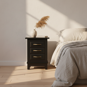 Modern <b>Side</b> Table with 3 <b>Drawers</b> Black Color Living Room Dining Furniture Eco-Friendly Rubber Wood MDF Durable Construction - Product Image 2