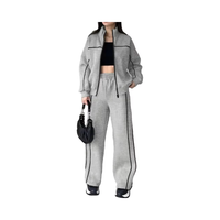 Ensemble de sport vintage deux pièces pour femme : Sweat-shirt à manches longues et col rabattu, pantalon taille haute décontracté, boutons unis pour l'hiver