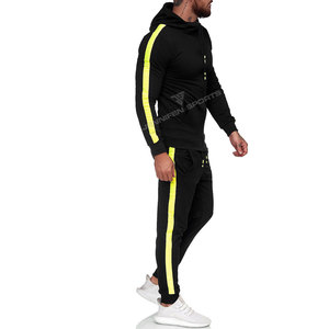 Vêtements de sport personnalisés de haute qualité, jogging hiver 100% survêtement en tissu polaire de coton, rayures jaunes, sweat à capuche à fermeture éclair, cordon de serrage - Product Image 3