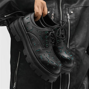 Chaussures derby épaisses en cuir craquelé de haute qualité pour hommes - chaussures décontractées de style niche - Product Image 3