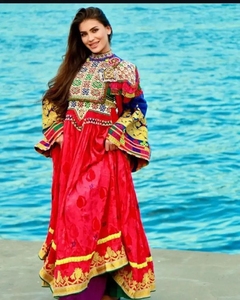 Robe en velours afghan traditionnelle brodée Salwar Kameez pour femmes, faite à la main, pour les fêtes de mariage, en coton taille personnalisée - Product Image 2